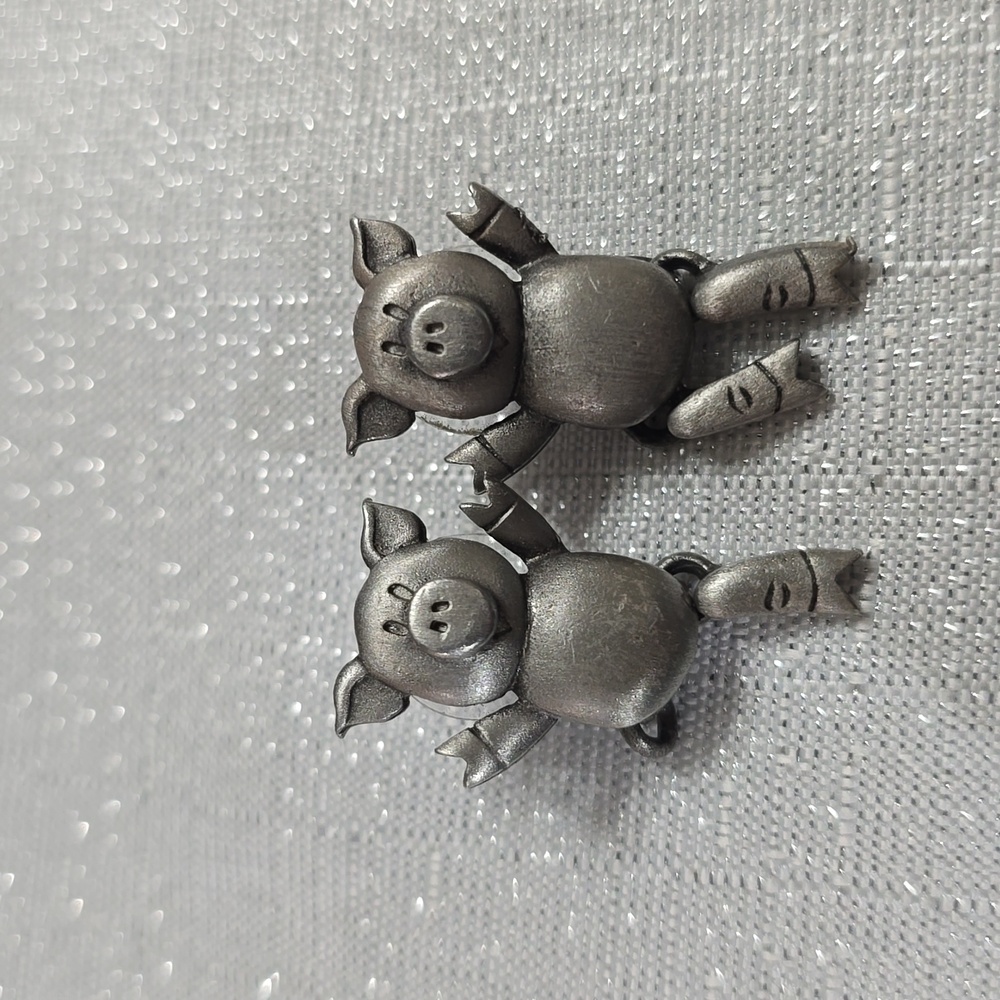 JJ Jonette Silver Tone Pig Vintage Earrings